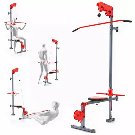 K-Sport väggmonterad övre/undre remskiva med fast bänk - Träningsutrustning och -redskap - 5907618100250 - 1