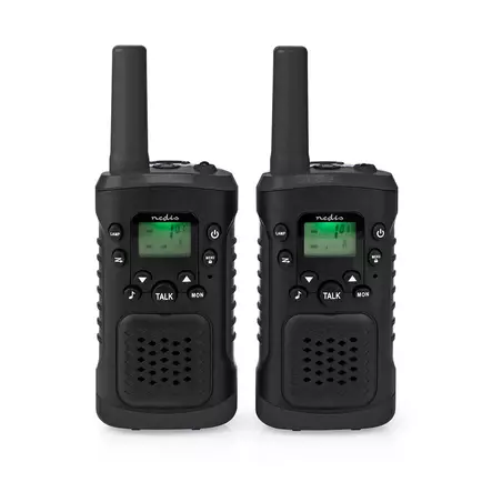 Walkie-talkie Set | 2 handenheter | Upp till 6 km | Frekvens kanaler: 8 | PTT / VOX | 180 min | Hörlursuttag | 2 Headset | Svart - Walkie-talkies och megafoner - 5412810408610 - 1