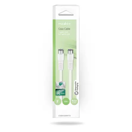 Satellite & Antenn kabel | F Hane Quick | F Hane Quick | Nickelplaterad | 50 dB | 75 Ohm | Dubbelskärmad | 1.00 m | Rund | PVC | Vit | Låda - Nedis produkter - 5412810426140 - 66