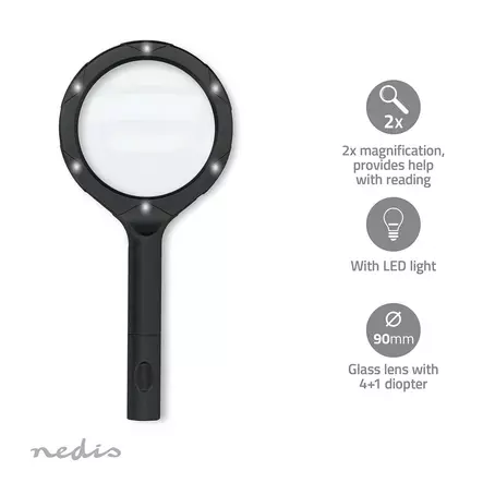 Handhållen förstoringsglas | Linsstyrka: 4 Diopter | 10000 | 0.05 W | 9 lm | Svart - Handverktyg - 5412810472260 - 1