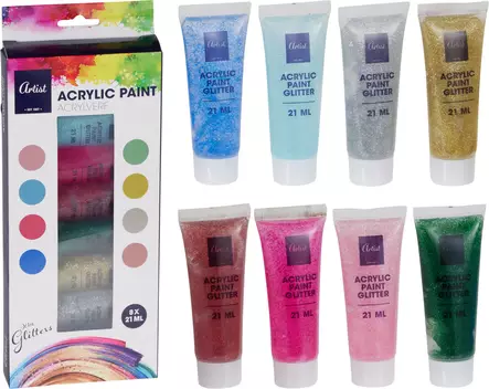 Akrylfärgset Glitter 8 färger - Akrylfärger och målarfärger - 8721037840880 - 1