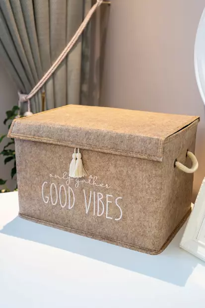 Filtkorg, krämfärgad, 35 cm x 23 cm x 23 cm, hållbar, rymlig, stilren - Förvaringslådor och korgar - 8683743431960 - 2