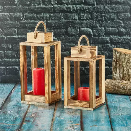 Ljusstake Aberto Design Double Lantern Natur Trä 30x25 cm - Ljus och lyktor - 8684282607700 - 2