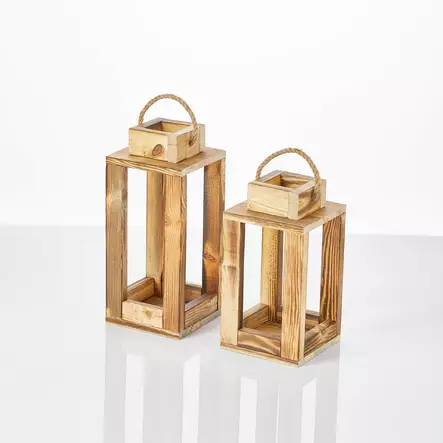 Ljusstake Aberto Design Double Lantern Natur Trä 30x25 cm - Ljus och lyktor - 8684282607700 - 1