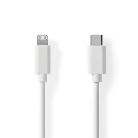 Lightning Kabel | USB 2.0 | Apple Lightning, 8-stifts | USB-C Hane | 480 Mbps | Nickelplaterad | 1.00 m | Rund | PVC | Vit | Label - Nedis produkter - 5412810421060 - 2