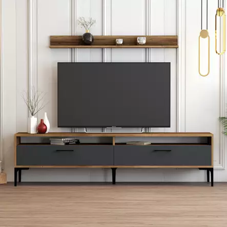TV-bänk Hanah Home Istanbul Valnöt Antracit Spånskiva 180x47x35 cm - TV-bänkar - 8683342718950 - 2