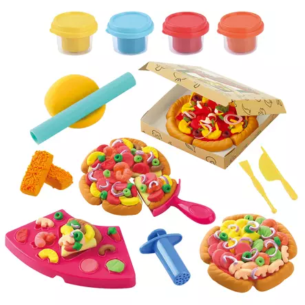 Modelleringslera pizzaset 4 x 28 g Playgo - Pizzatema lersats, rekommenderad från 3 år+ - Leksaksmassor och slimer - 6410416567310 - 1