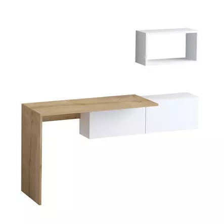 Skrivbord, vit ek, 145 cm bred, tålig, modern design - Bord - 8683743537150 - 1