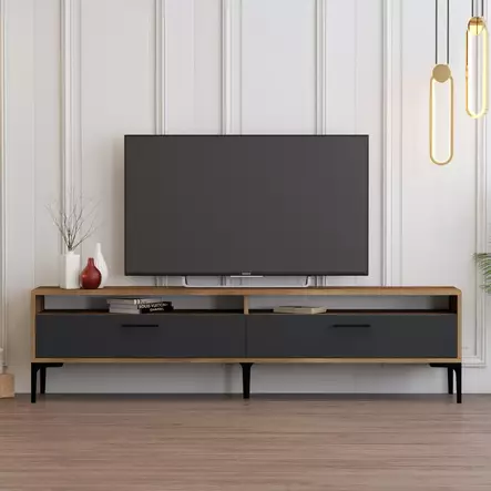 TV-bänk Hanah Home Istanbul 2 Valnöt Antracit Spånskiva 180x35x47 cm - TV-bänkar - 8684282191100 - 2