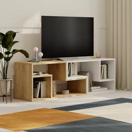 TV-bänk Hanah Home Glis Safir Ek Vit Spånskiva 145x44,8x35 cm - TV-bänkar - 8684283503100 - 2