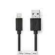 Lightning Kabel | USB 2.0 | Apple Lightning, 8-stifts | USB-A Hane | 480 Mbps | Nickelplaterad | 1.00 m | Rund | PVC | Svart | Låda - Blixtkablar - 5412810303830 - 1