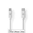 Lightning Kabel | USB 2.0 | Apple Lightning, 8-stifts | USB-C Hane | 480 Mbps | Nickelplaterad | 1.00 m | Rund | PVC | Vit | Label - Nedis produkter - 5412810421060 - 50