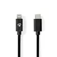 Lightning Kabel | USB 2.0 | Apple Lightning, 8-stifts | USB-C Hane | 480 Mbps | Nickelplaterad | 2.00 m | Rund | PVC | Svart | Kuvert - USB-kablar - 5412810398300 - 1