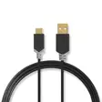 USB-kabel | USB 2.0 | USB-A Hane | USB-C Hane | 60 W | 480 Mbps | Guldplaterad | 2.00 m | Rund | PVC | Antracit | Låda - Dator och nätverk - 5412810335930 - 1