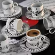Kaffekoppar Set Hermia Vit Svart Porslin 12 Delar - Kaffe- och teserviser - 8681875102550 - 2