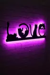 Dekorativ Led Väggdekor Wallity Cat Love Rosa MDF 70x22 cm - Ljussmycken och ljusfigurer - 8682870904590 - 3