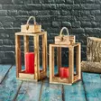 Ljusstake Aberto Design Double Lantern Natur Trä 30x25 cm - Ljus och lyktor - 8684282607700 - 2