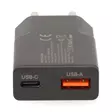 Väggladdare | 30 W | GaN | PD3.0 | Snabbladdnings funktion | 1.5 / 2.0 / 2.5 / 3.0 A | Antal utgångar: 2 | USB-A / USB-C | Automatiskt val av Spänning | Svart - Nätladdare - 5412810470280 - 10