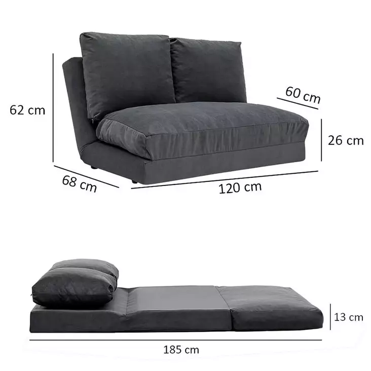 2-sits bäddsoffa Atelier del Sofa Taida Grå Polyester 185x120x36 cm - Bäddsoffor - 8683342263320 - 1
