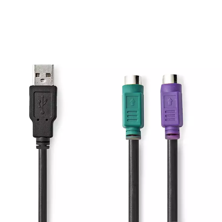 2 i 1kabel | USB 2.0 | USB-A Hane | 2x PS/2 Hona | 480 Mbps | 0.30 m | Nickelplaterad | Rund | PVC | Svart | Låda - Dator och nätverk - 5412810421770 - 1