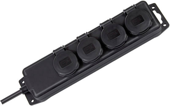 Hylsfördelare IP44 4-vägs för användning på byggarbetsplatsen och permanent utomhusbruk 2,00 m Svart TYPE F - Förlängningskablar - BN-1159960 - 1