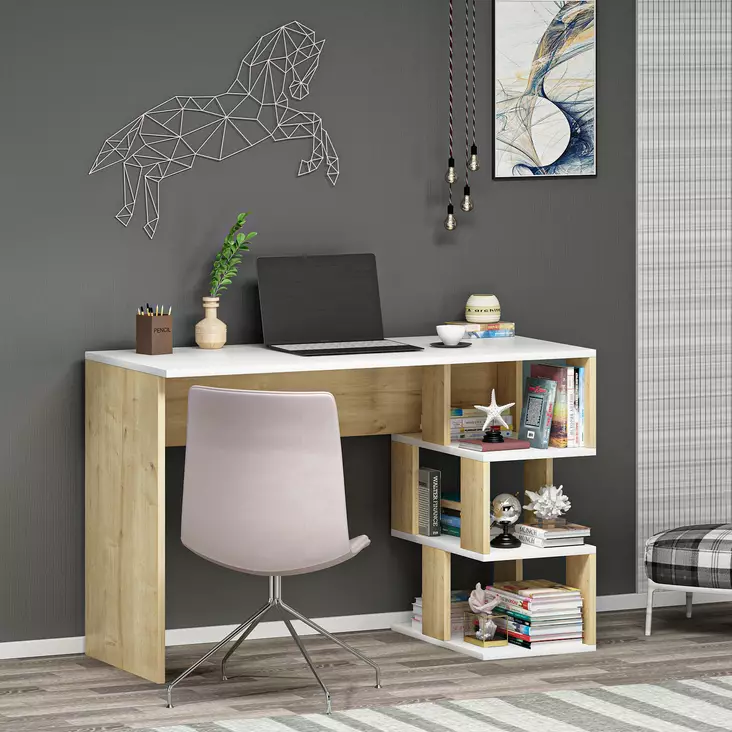 Skrivbord Hanah Home Dardanos Vit Ek Spånskiva 110x73,8x50 cm - Skrivbord - 8683342399920 - 1