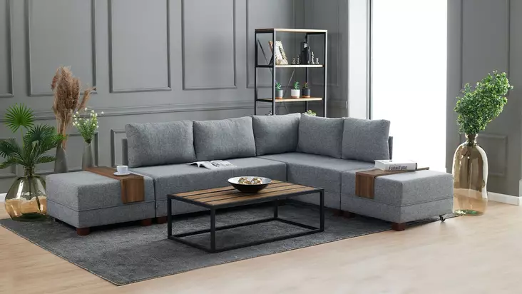 Hörnbäddsoffa Atelier del Sofa Fly Grå Polyester 210x280x70 cm - Soffor - 8681875112450 - 1