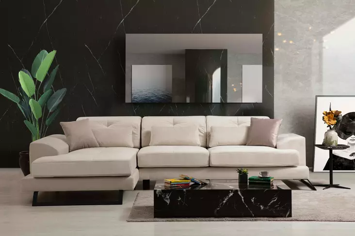 Hörnsoffa Atelier del Sofa Frido Ecru Polyester 304x190x92 cm - Soffor - 8682870193550 - 1