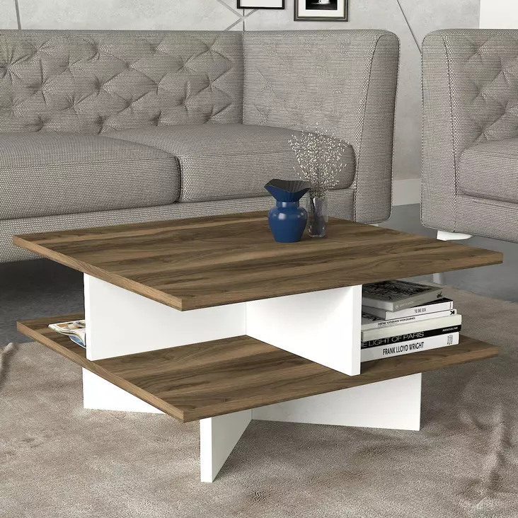 Soffbord Hanah Home Hamton Valnöt Vit Spånskiva 60x31,2x60 cm - Soffbord - 8681181428870 - 1