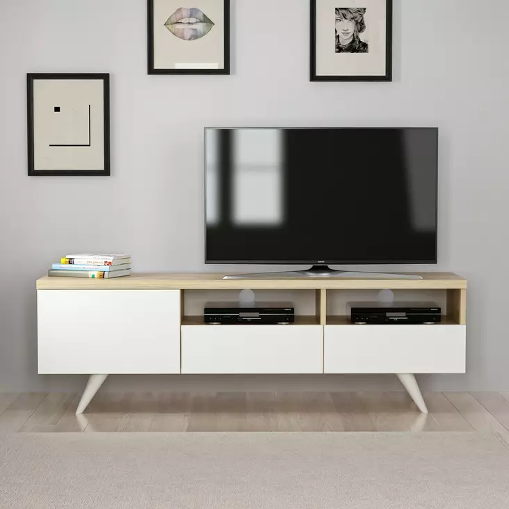TV-bänk Hanah Home Brüksel Vit Ek Spånskiva 150x46x35 cm - TV-bänkar - 8682870115040 - 1