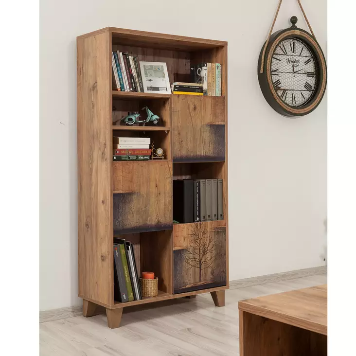 Bokhylla Hanah Home Marina Flora 753 Furu Spånskiva 80x155x36 cm - Bokhyllor - 8681875322910 - 1