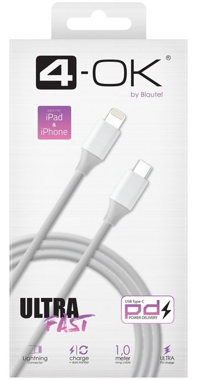 Datakaapeli USB C-Lightning 1m valkoinen, 4-OK - Blixtkablar - 8428728118210 - 1