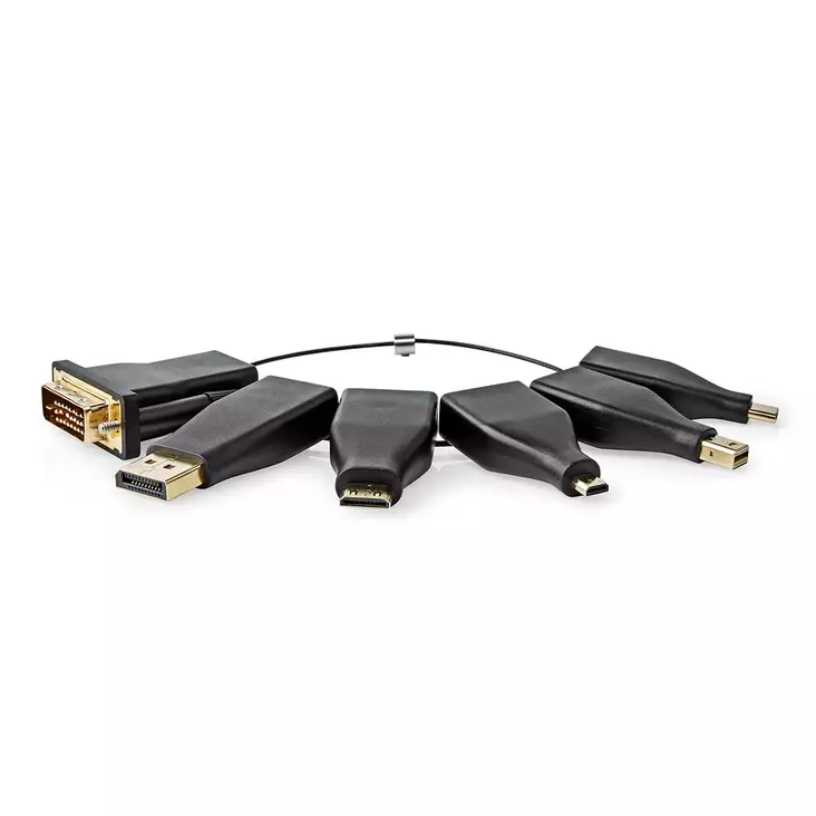 HDMI Adapter | DisplayPort Hane / DVI-D 24+1-Pin Hane / HDMI Micro kontakt / HDMI Mini kontakt / Mini DisplayPort Hane / USB-C Hane | HDMI Utgång | Guldplaterad | Rak | PVC | Svart | 1 st. | Låda - Nedis produkter - 5412810336470 - 11