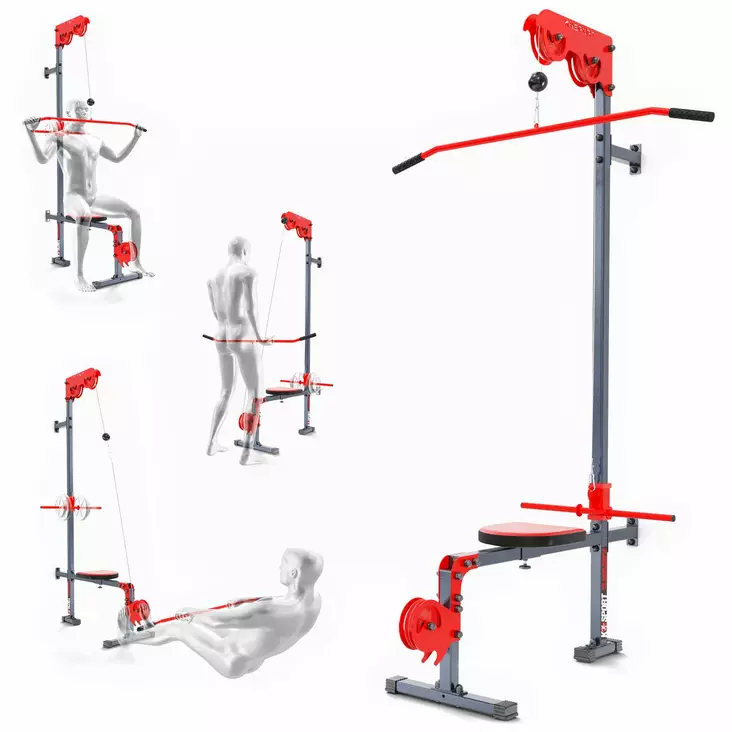 K-Sport väggmonterad övre/undre remskiva med fast bänk - Träningsutrustning och -redskap - 5907618100250 - 1