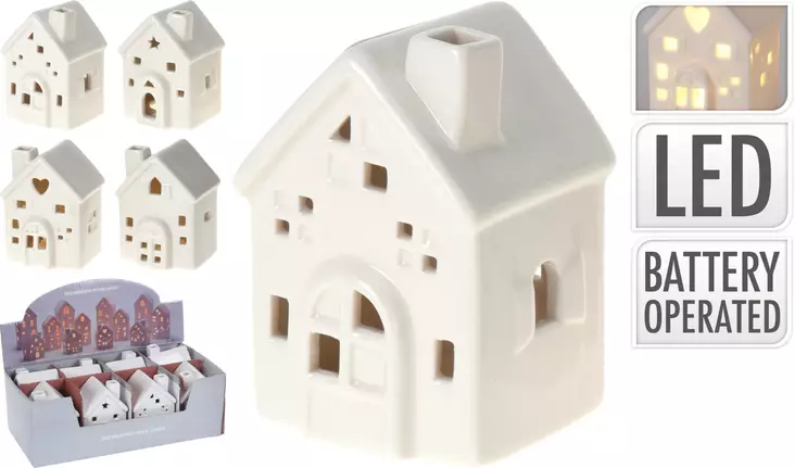 Keraaminen talo led 8 cm=20 - Juldekorationer och textilier - 8719202748710 - 1