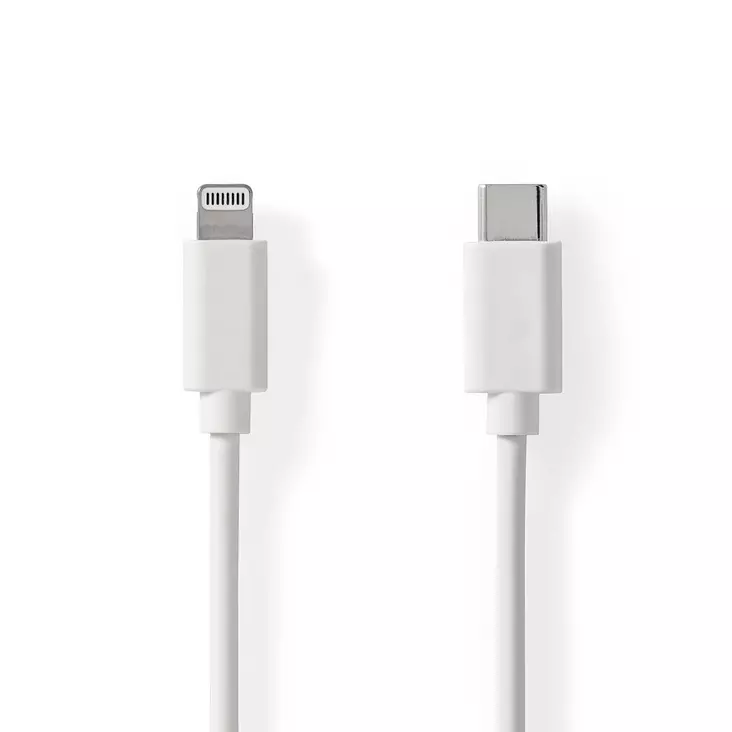 Lightning Kabel | USB 2.0 | Apple Lightning, 8-stifts | USB-C Hane | 480 Mbps | Nickelplaterad | 1.00 m | Rund | PVC | Vit | Label - Nedis produkter - 5412810421060 - 1