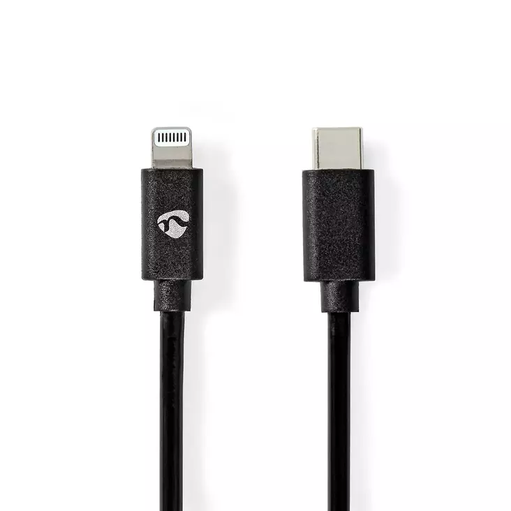 Lightning Kabel | USB 2.0 | Apple Lightning, 8-stifts | USB-C Hane | 480 Mbps | Nickelplaterad | 2.00 m | Rund | PVC | Svart | Kuvert - USB-kablar - 5412810398300 - 1