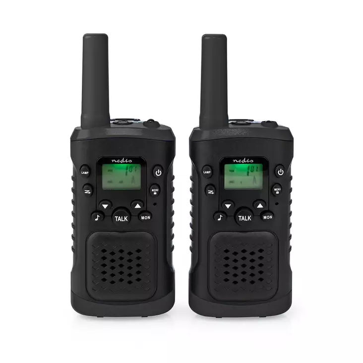 Walkie-talkie Set | 2 handenheter | Upp till 6 km | Frekvens kanaler: 8 | PTT / VOX | 180 min | Hörlursuttag | 2 Headset | Svart - Walkie-talkies och megafoner - 5412810408610 - 1