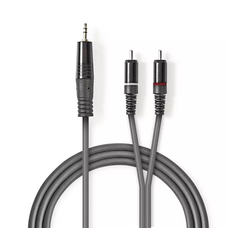 Stereoljudkabel | 3.5 mm Hane | 2x RCA Hane | Nickelplaterad | 3.00 m | Rund | Mörkgrå | Kartonghylsa - Ljudkablar - 5412810295210 - 1