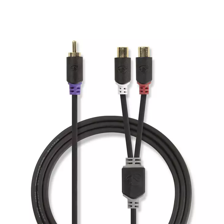 Subwoofer Kabel | RCA Hane | 2x RCA Hona | Guldplaterad | 0.20 m | Rund | 4.0 mm | Antracit | Låda - Ljudkablar - 5412810265190 - 1