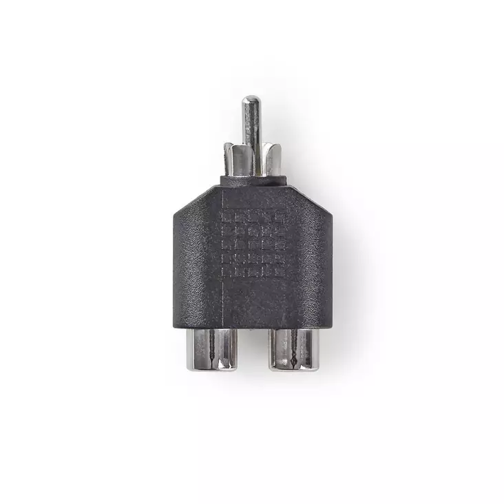 Subwoofer Adapter | RCA Hane | 2x RCA Hona | Nickelplaterad | Rak | ABS | Svart | 1 st. | Låda - Ljudadaptrar - 5412810288410 - 1