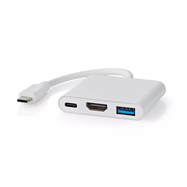 USB Multi-Port Adapter | 3-in-1 | USB 3.2 Gen 1 | USB-C Hane | HDMI Utgång / USB-A Hona / USB-C Hona | 5 Gbps | 0.10 m | Rund | Nickelplaterad | PVC | Vit | Låda - Dator och nätverk - 5412810416080 - 1
