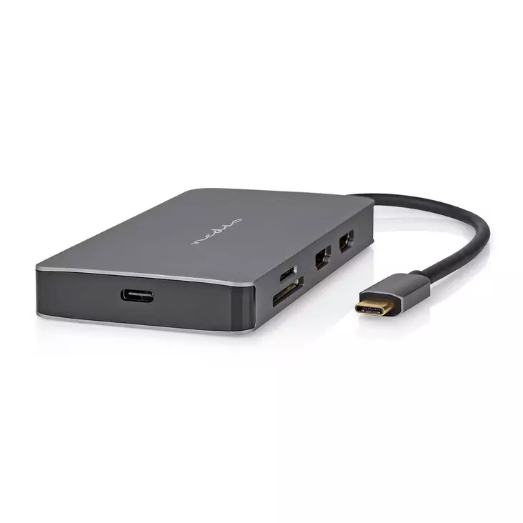 USB Multi-Port Adapter | 7-in-1 | USB 3.2 Gen 1 | USB-C Hane | Micro SD / RJ45 Hona / SD / USB-C Hona / 2x HDMI / 2x USB-A Hona | 5 Gbps | 0.20 m | Rund | Guldplaterad | PVC | Antracit | Låda - Dator och nätverk - 5412810414260 - 1