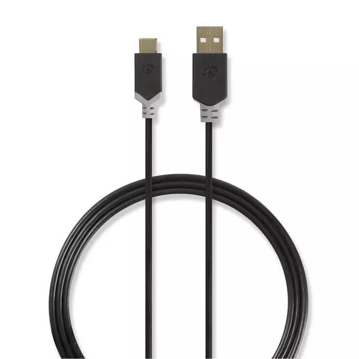 USB-kabel | USB 2.0 | USB-A Hane | USB-C Hane | 60 W | 480 Mbps | Guldplaterad | 1.00 m | Rund | PVC | Antracit | Kartong med fönster - Dator och nätverk - 5412810263530 - 1