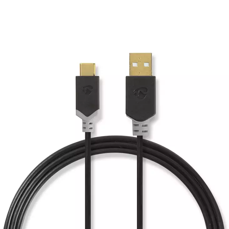 USB-kabel | USB 2.0 | USB-A Hane | USB-C Hane | 60 W | 480 Mbps | Guldplaterad | 2.00 m | Rund | PVC | Antracit | Låda - Dator och nätverk - 5412810335930 - 1