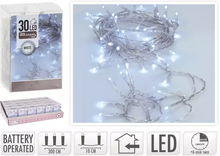 Valosarja 30led valkoinen paristovalot - Ljusslingor - 8719202599640 - 1