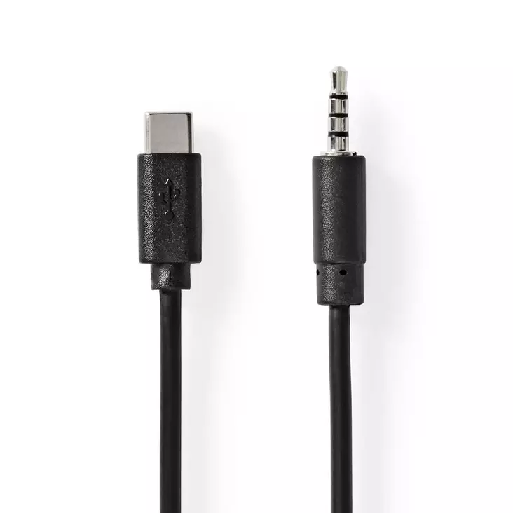 USB-C Adapter | USB 2.0 | USB-C Hane | 3.5 mm Hane | 1.00 m | Rund | Nickelplaterad | Svart | Label - Dator och nätverk - 5412810422210 - 1