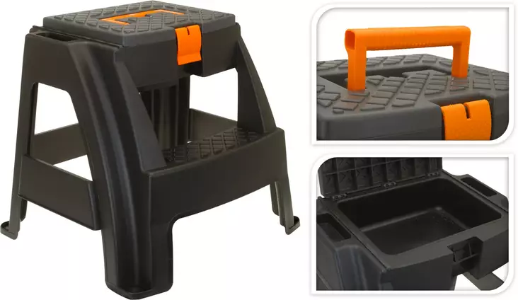 Stegpall med verktygslåda grå/orange 120 kg - Verktygslådor och -väskor - 8711295509230 - 1