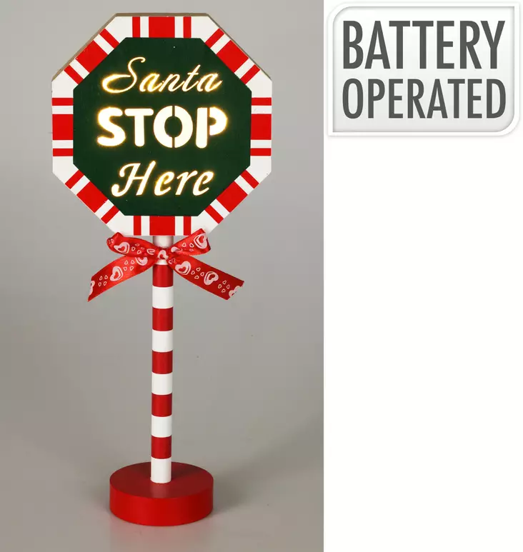 Träskyltdekoration med LED-ljus “Santa Stop Here” – en varm julinredningsdetalj - Juldekorationer och textilier - 8721037235020 - 1