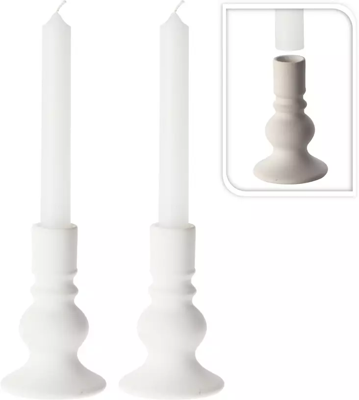 Elegant vit keramisk ljusstake?set och middagsljus – en tidlös inredningsdetalj - Ljus och lyktor - 8721037612340 - 1
